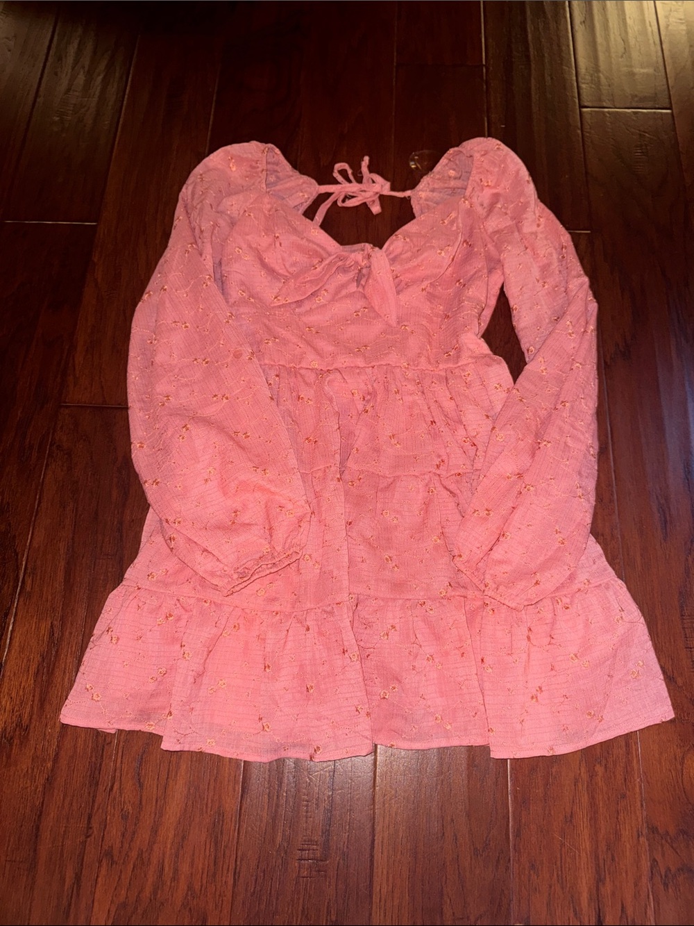 Francesca’s Pink Floral Tie-Back Long Sleeve Dress